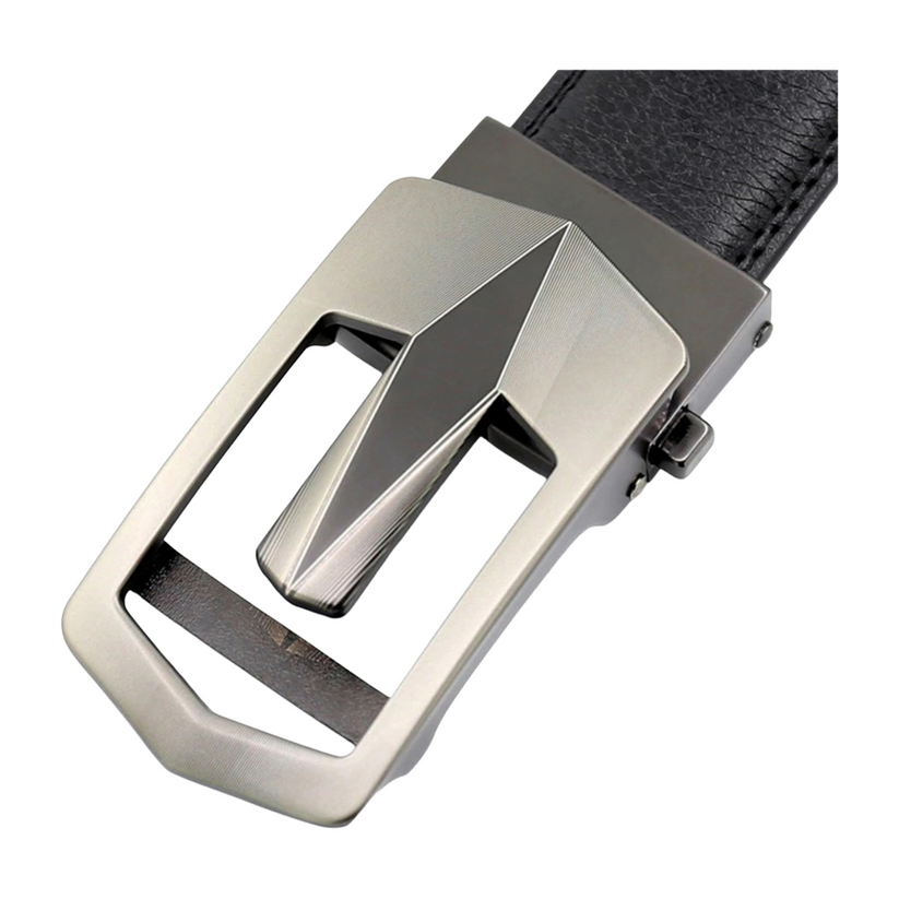 QHA Mens 35mm Ratchet Leather Belt, Geometric V-Frame Automatic - QHA UK