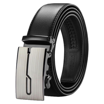 QHA Mens 35mm Ratchet Leather Belt, Brushed Silver J-Line - QHA UK
