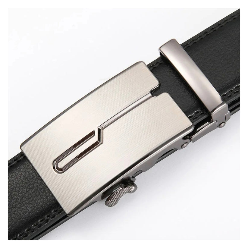 QHA Mens 35mm Ratchet Leather Belt, Brushed Silver J-Line - QHA UK