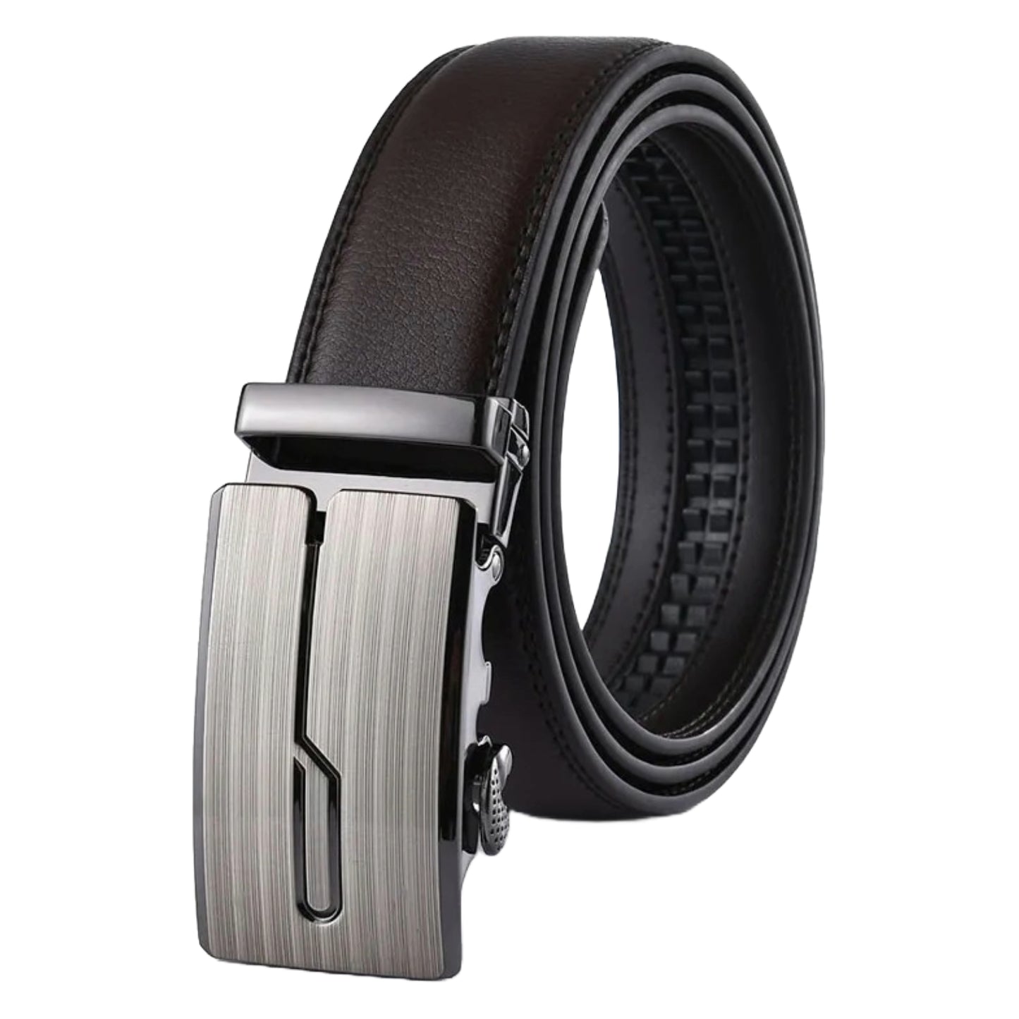 QHA Mens 35mm Ratchet Leather Belt, Brushed Silver J-Line - QHA UK