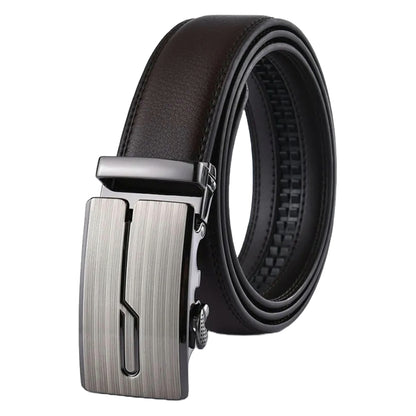 QHA Mens 35mm Ratchet Leather Belt, Brushed Silver J-Line - QHA UK