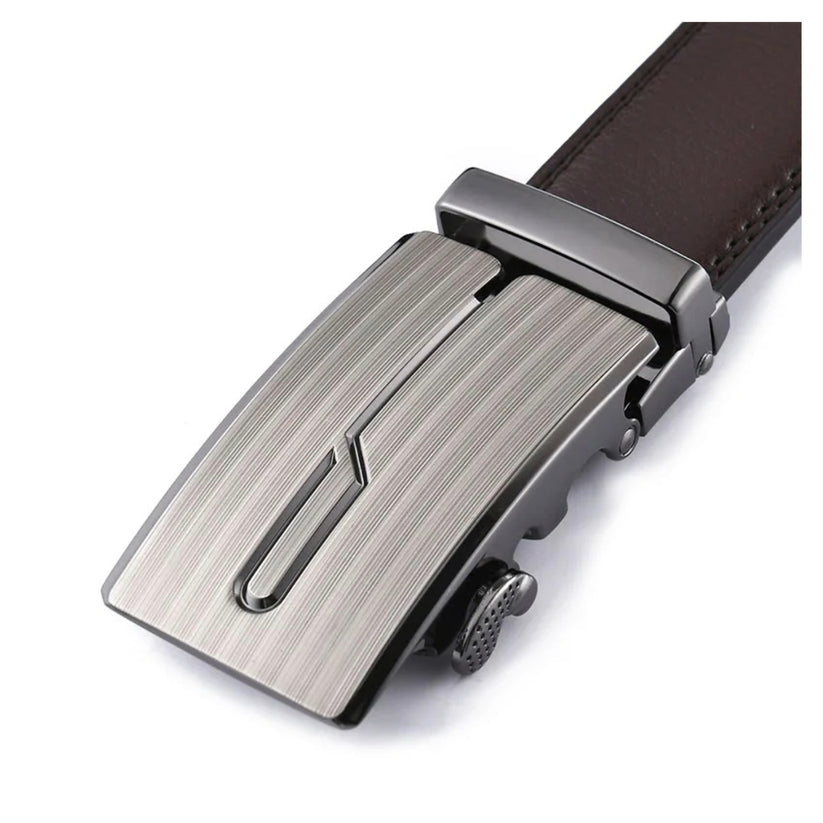 QHA Mens 35mm Ratchet Leather Belt, Brushed Silver J-Line - QHA UK