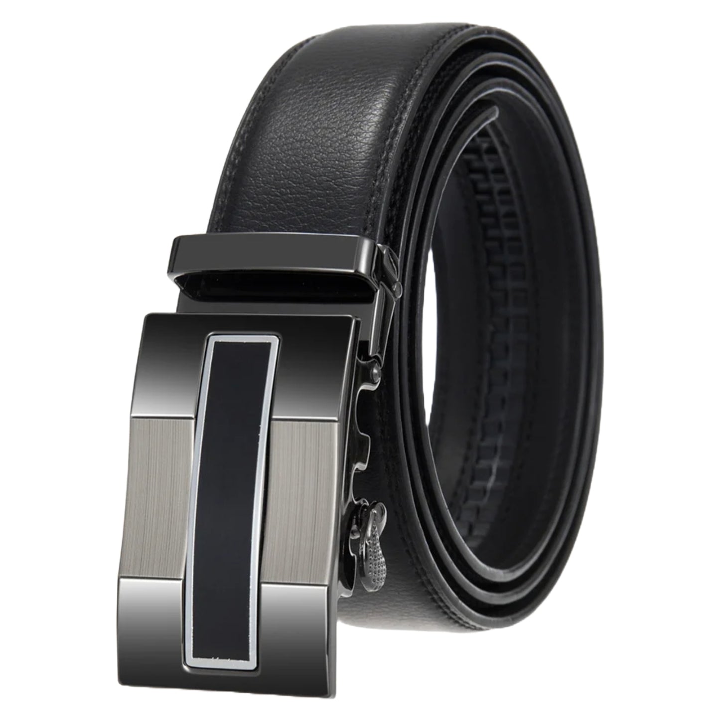 QHA Mens 35mm Ratchet Leather Belt, Gunmetal Vertical Inlay - QHA UK