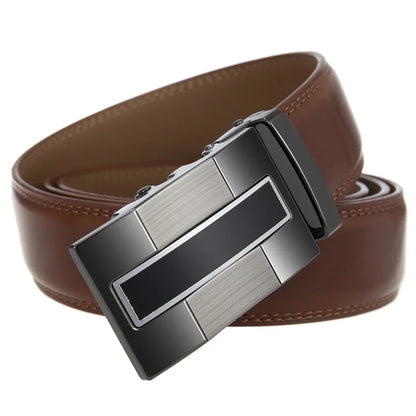 QHA Mens 35mm Ratchet Leather Belt, Gunmetal Vertical Inlay - QHA UK