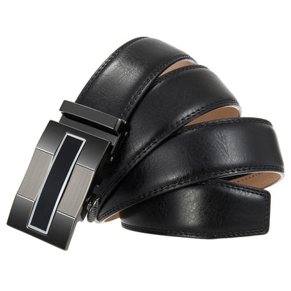 QHA Mens 35mm Ratchet Leather Belt, Gunmetal Vertical Inlay - QHA UK