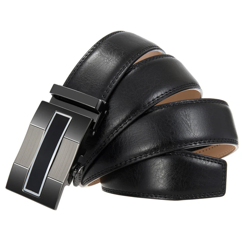 QHA Mens 35mm Ratchet Leather Belt, Gunmetal Vertical Inlay - QHA UK