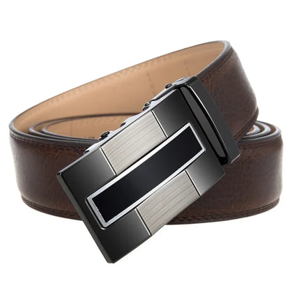 QHA Mens 35mm Ratchet Leather Belt, Gunmetal Vertical Inlay - QHA UK