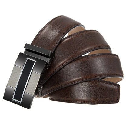 QHA Mens 35mm Ratchet Leather Belt, Gunmetal Vertical Inlay - QHA UK