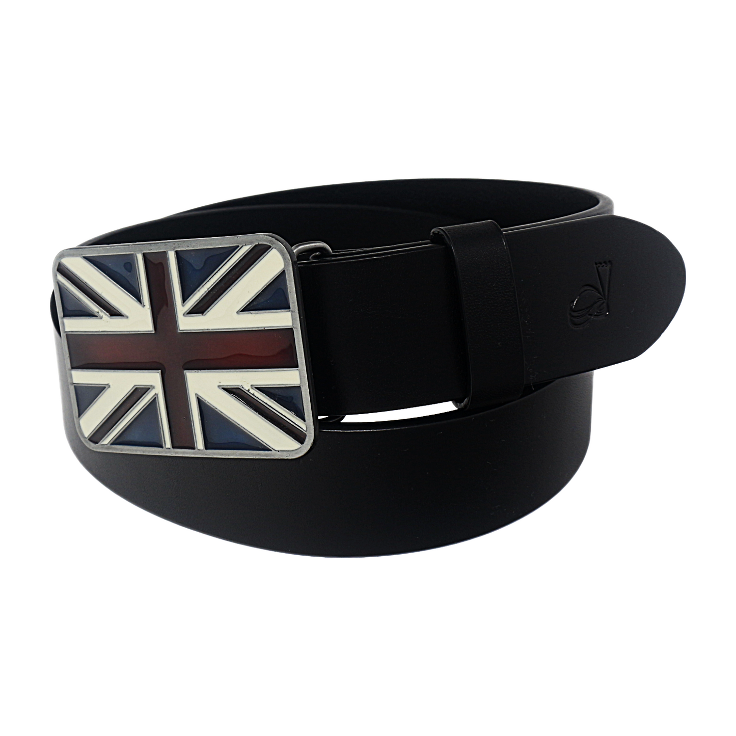 QHA Mens 38mm Top Grain Leather Belt, Retro Union Jack Plate - QHA UK