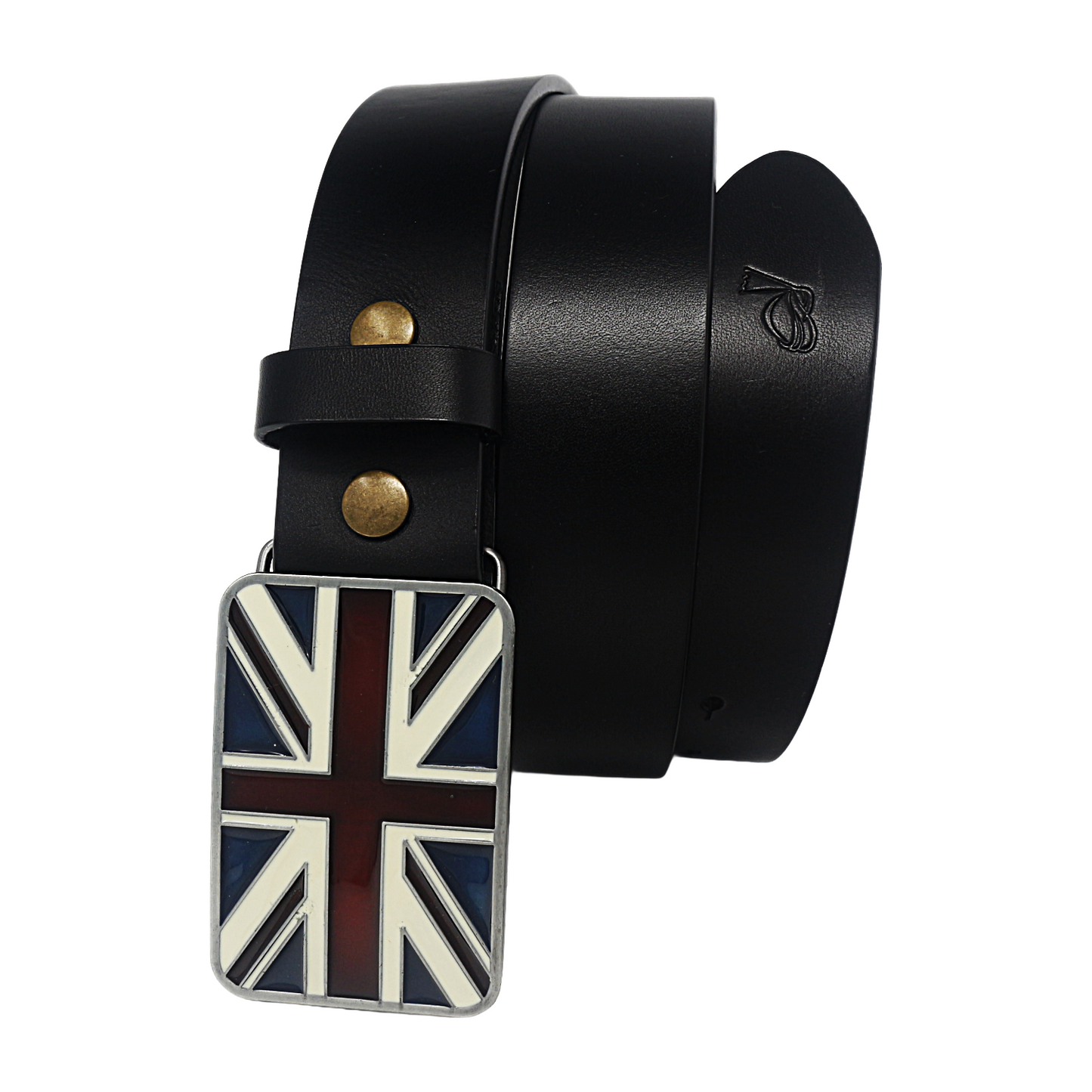 QHA Mens 38mm Top Grain Leather Belt, Retro Union Jack Plate - QHA UK