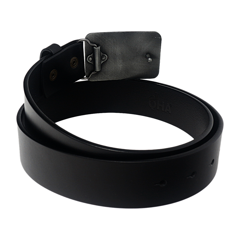 QHA Mens 38mm Top Grain Leather Belt, Retro Union Jack Plate - QHA UK