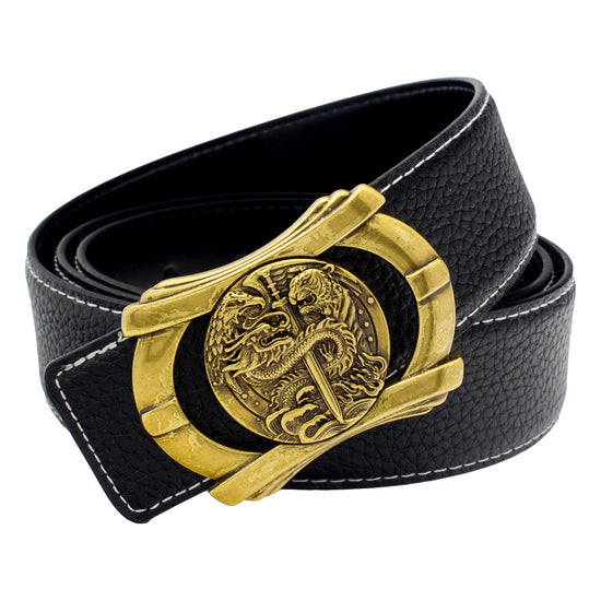 QHA Mens 38mm Designer Leather Belt, Sculpted Dragon Head Pin - QHA UK