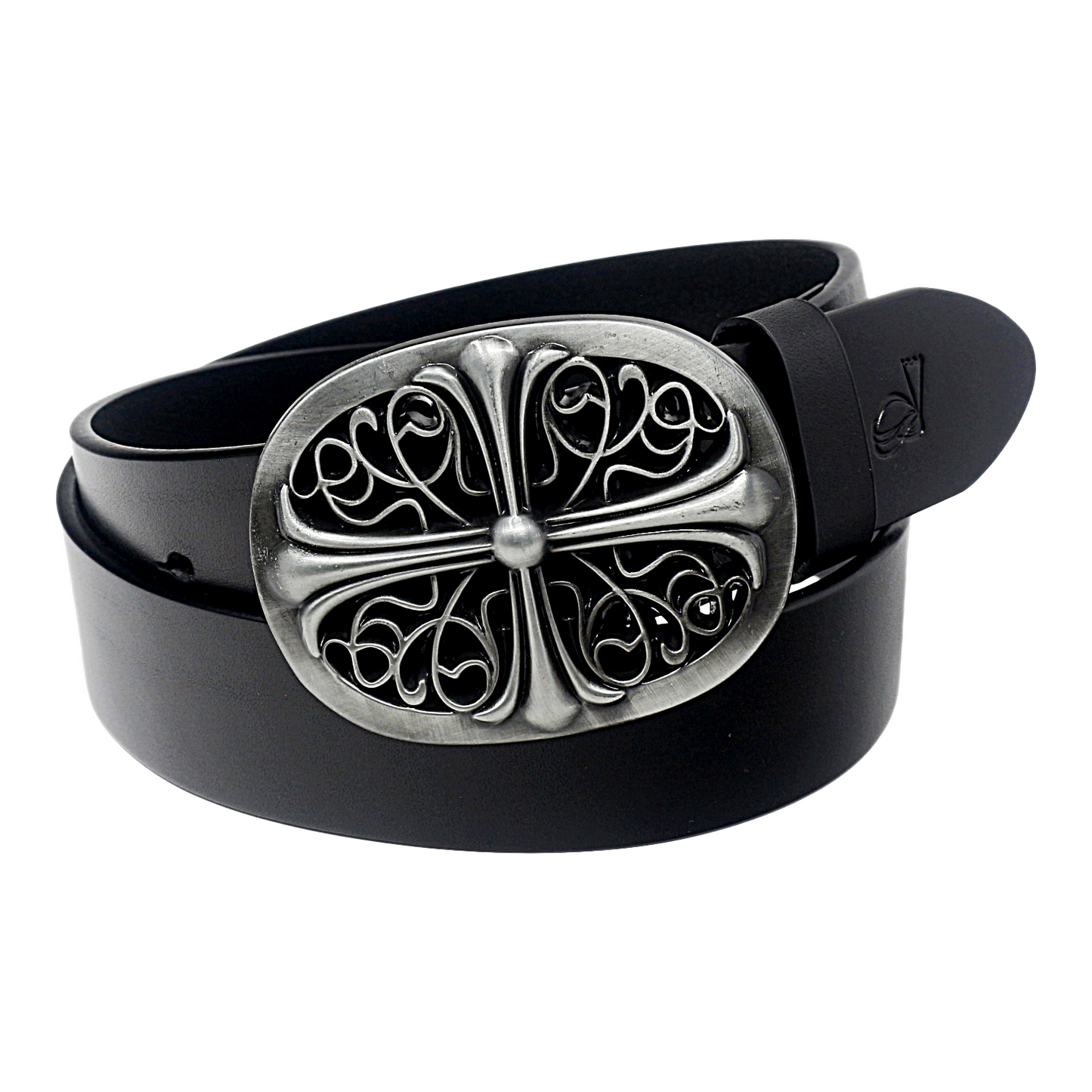 Mens Full Grain Leather Belt 38mm Black Antique Buckle Casual - QHA UK