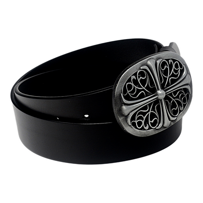 Mens Full Grain Leather Belt 38mm Black Antique Buckle Casual - QHA UK