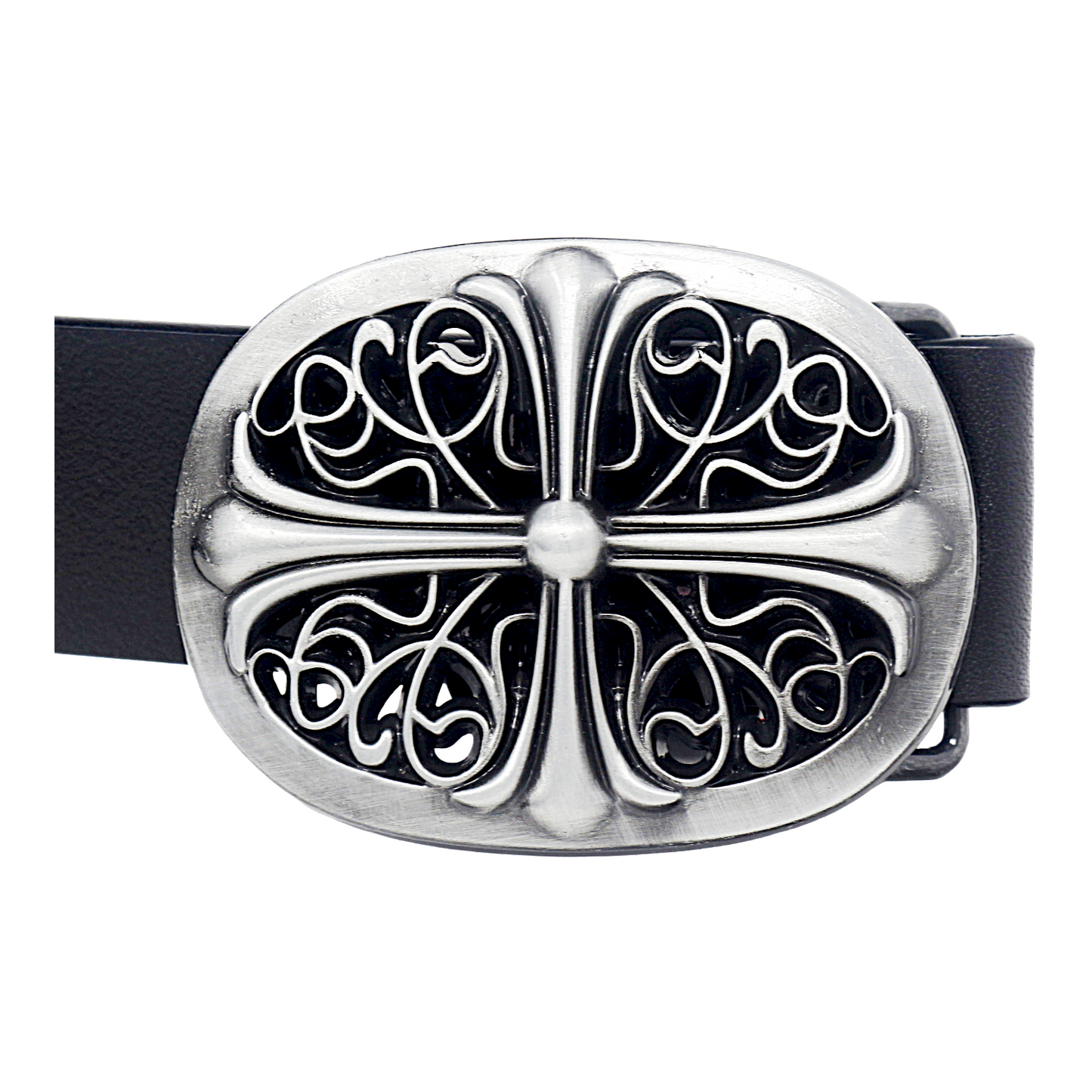 Mens Full Grain Leather Belt 38mm Black Antique Buckle Casual - QHA UK