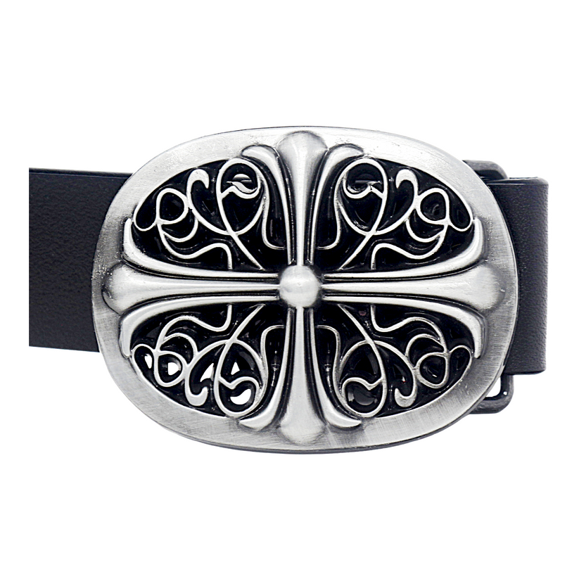 Mens Full Grain Leather Belt 38mm Black Antique Buckle Casual - QHA UK