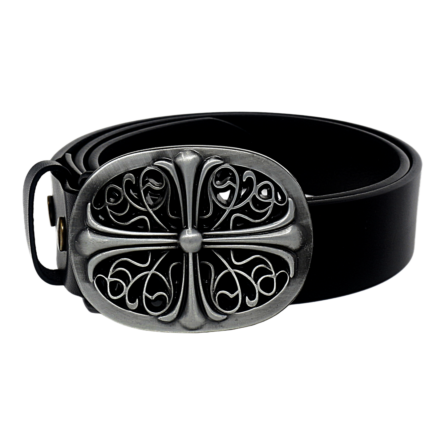 Mens Full Grain Leather Belt 38mm Black Antique Buckle Casual - QHA UK