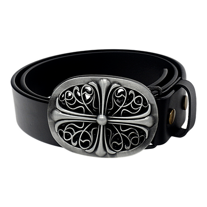 Mens Full Grain Leather Belt 38mm Black Antique Buckle Casual - QHA UK