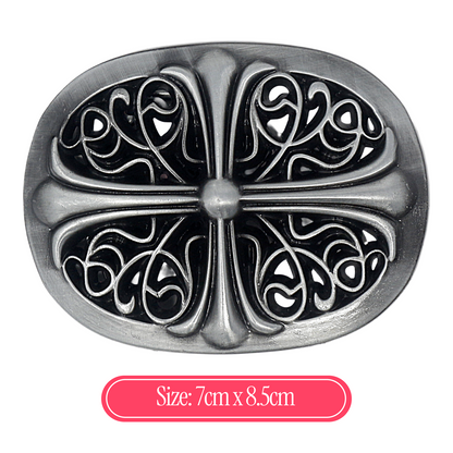 Mens Full Grain Leather Belt 38mm Black Antique Buckle Casual - Buckle Detail - QHA UK