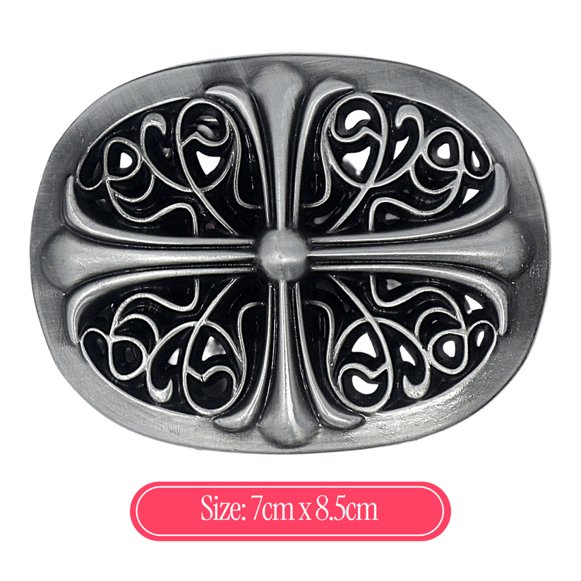 Mens Full Grain Leather Belt 38mm Black Antique Buckle Casual - Buckle Detail - QHA UK