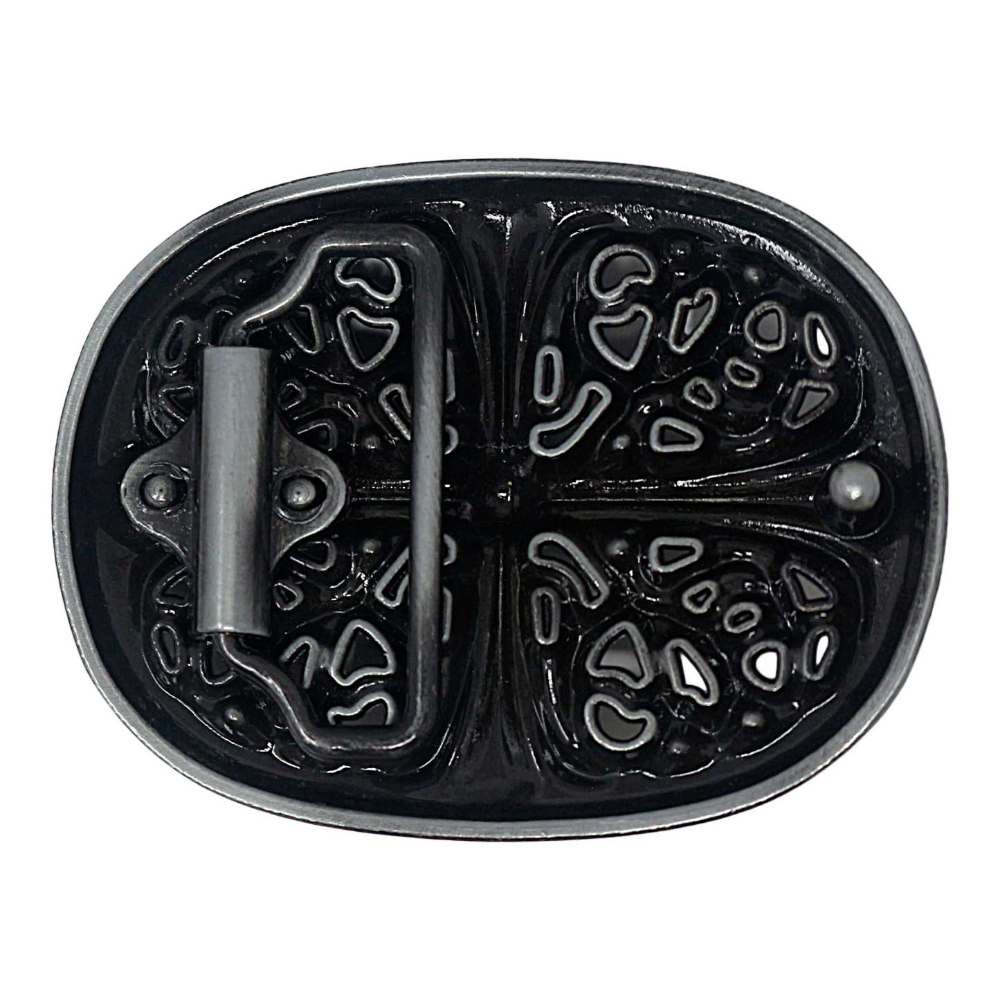 Mens Full Grain Leather Belt 38mm Black Antique Buckle Casual - Buckle Detail - QHA UK