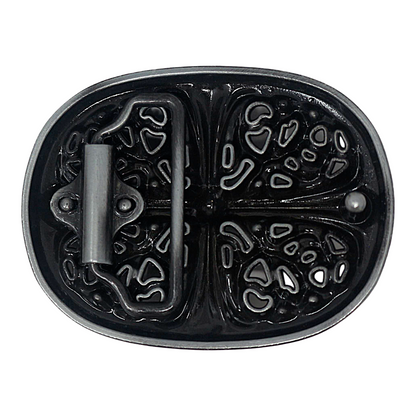 Mens Full Grain Leather Belt 38mm Black Antique Buckle Casual - Buckle Detail - QHA UK