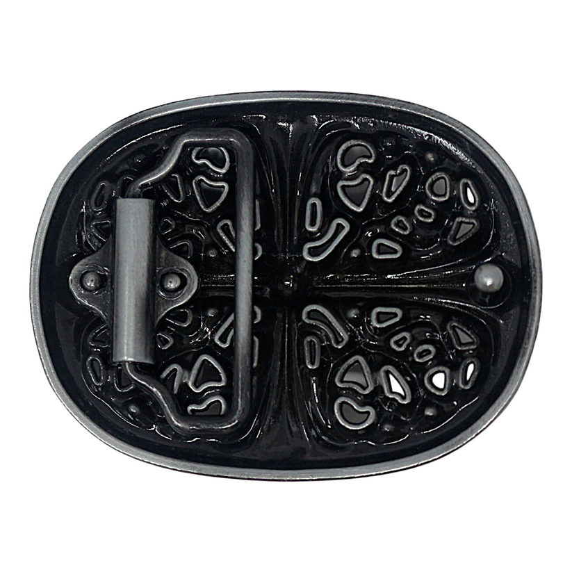 Mens Full Grain Leather Belt 38mm Black Antique Buckle Casual - Buckle Detail - QHA UK