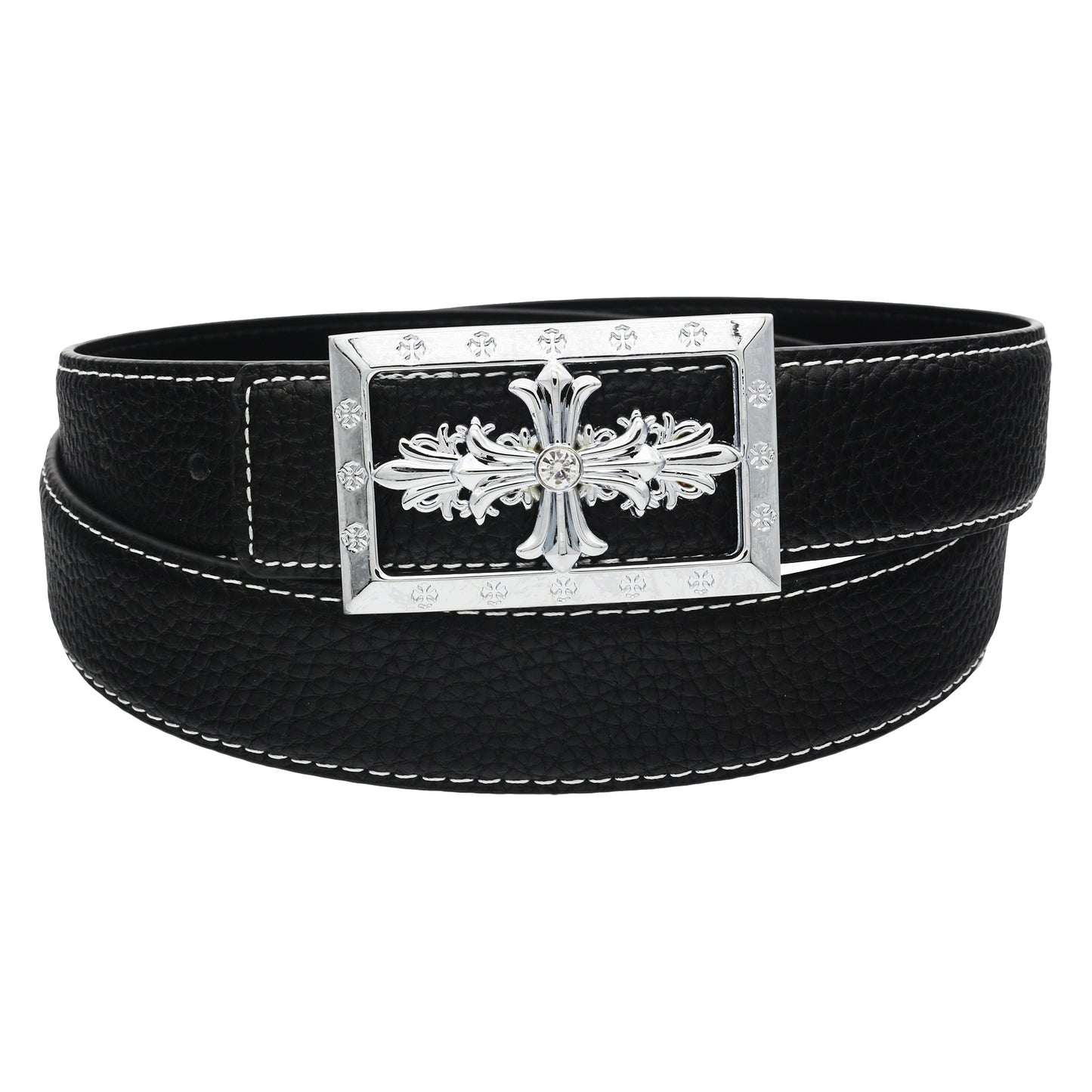 QHA Womens 32mm Leather Belt, Ornate Cross Crystal Buckle Q80 - QHA UK