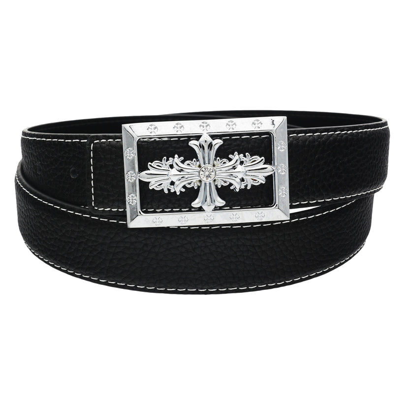 QHA Womens 32mm Leather Belt, Ornate Cross Crystal Buckle Q80 - QHA UK