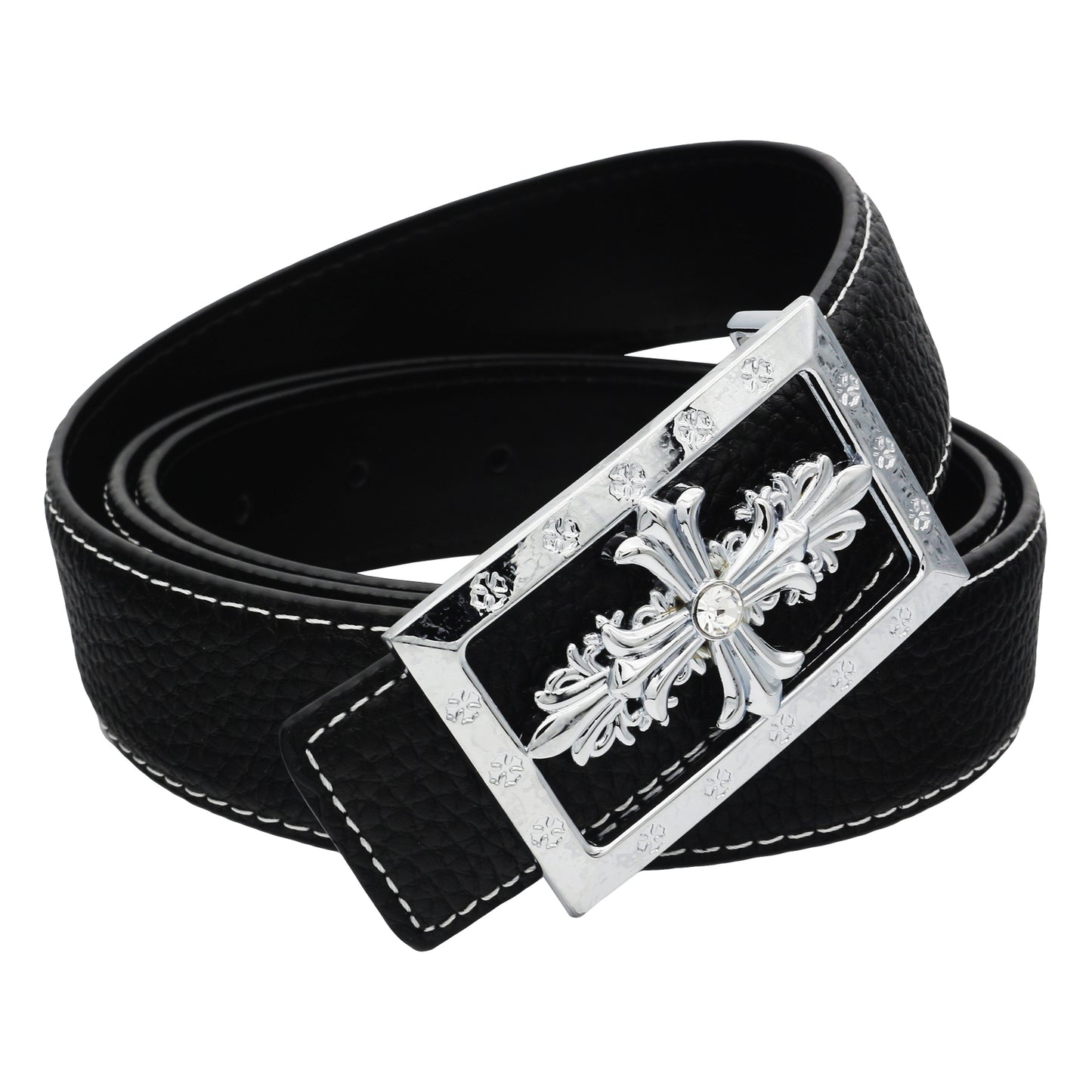 QHA Womens 32mm Leather Belt, Ornate Cross Crystal Buckle Q80 - QHA UK