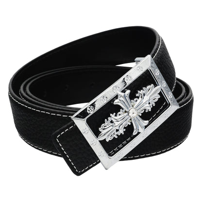 QHA Womens 32mm Leather Belt, Ornate Cross Crystal Buckle Q80 - QHA UK