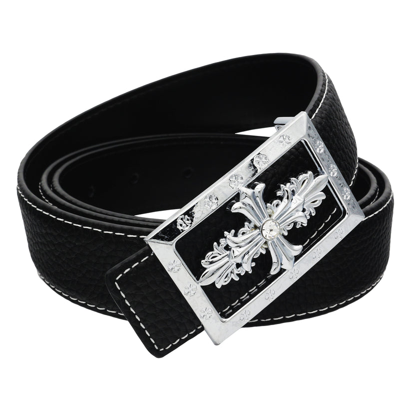 QHA Womens 32mm Leather Belt, Ornate Cross Crystal Buckle Q80 - QHA UK