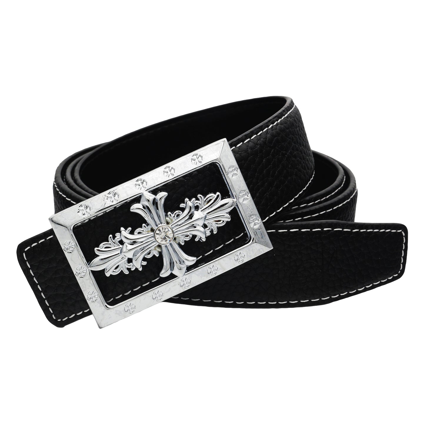 QHA Womens 32mm Leather Belt, Ornate Cross Crystal Buckle Q80 - QHA UK