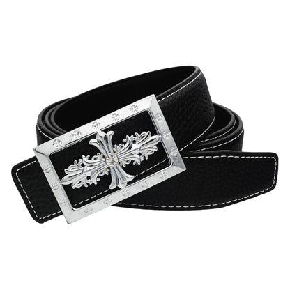 QHA Womens 32mm Leather Belt, Ornate Cross Crystal Buckle Q80 - QHA UK