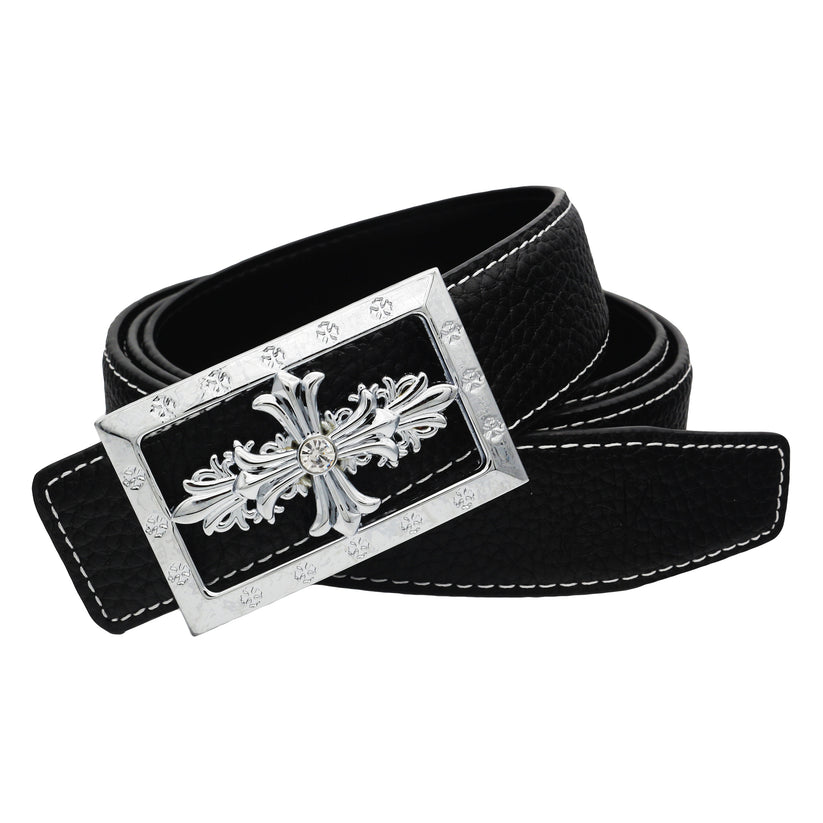 QHA Womens 32mm Leather Belt, Ornate Cross Crystal Buckle Q80 - QHA UK