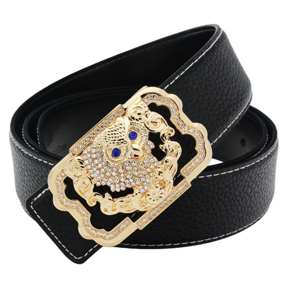 QHA Womens 38mm Leather Belt, Crystal Owl Buckle with Blue Eyes - QHA UK