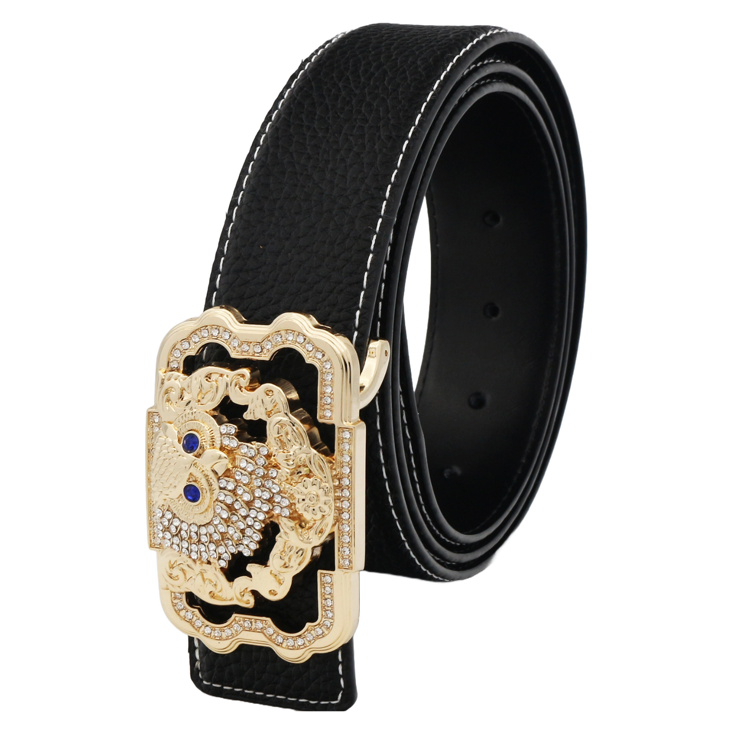 QHA Womens 38mm Leather Belt, Crystal Owl Buckle with Blue Eyes - QHA UK