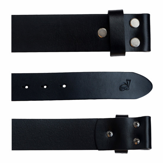 Mens Black 38mm Top Grain Leather Belt Strap Snap On Replacement - QHA UK
