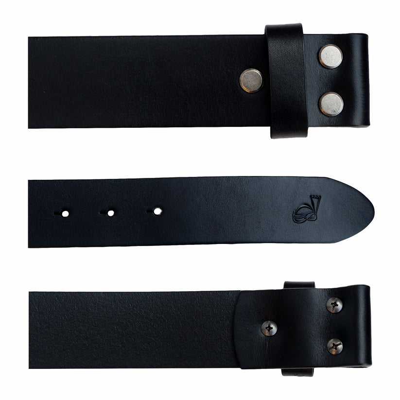 Mens Black 38mm Top Grain Leather Belt Strap Snap On Replacement - QHA UK