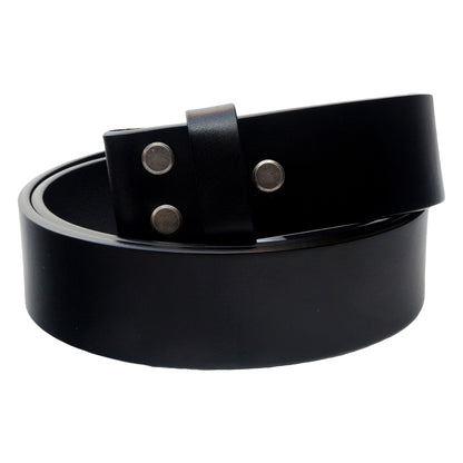 Mens Black 38mm Top Grain Leather Belt Strap Snap On Replacement - QHA UK