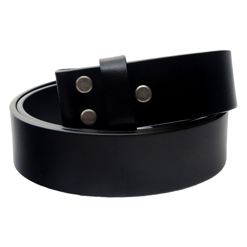Mens Black 38mm Top Grain Leather Belt Strap Snap On Replacement - QHA UK