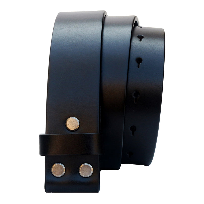 Mens Black 38mm Top Grain Leather Belt Strap Snap On Replacement - QHA UK