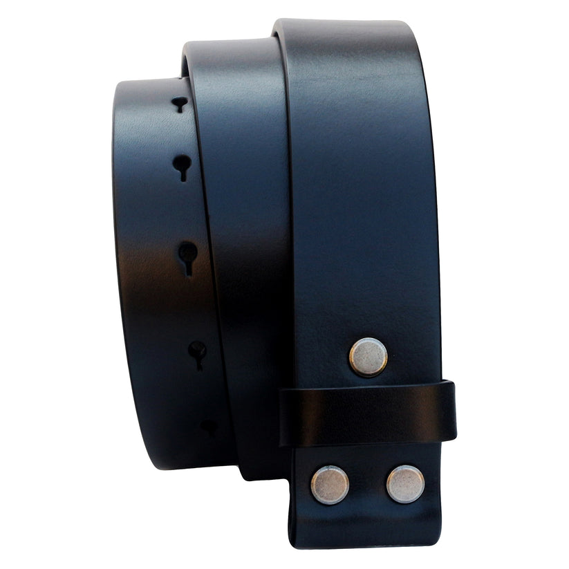 Mens Black 38mm Top Grain Leather Belt Strap Snap On Replacement - QHA UK