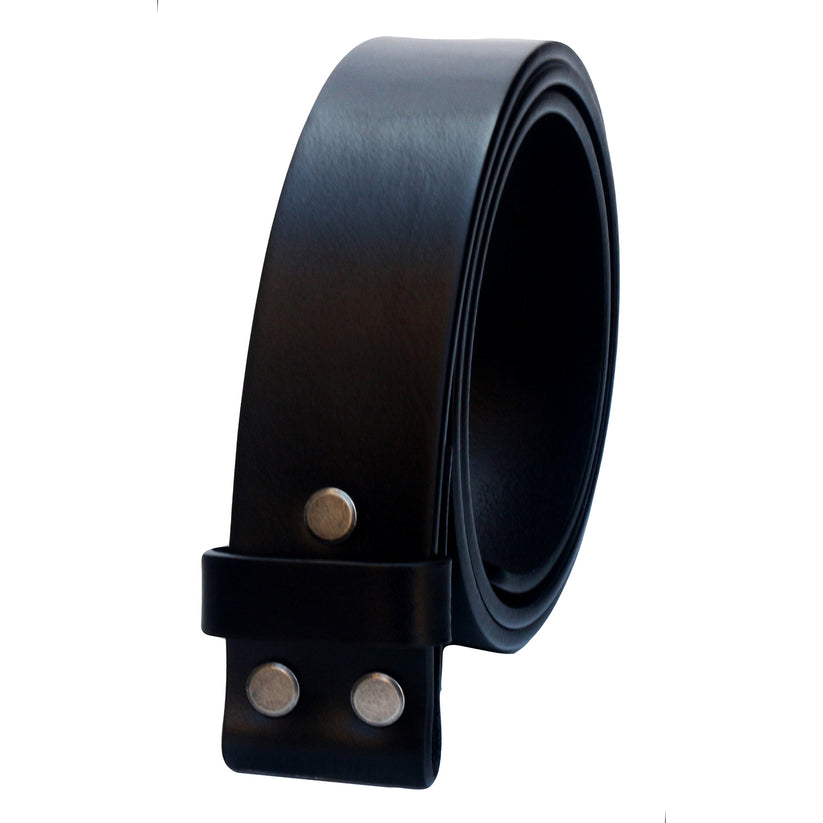 Mens Black 38mm Top Grain Leather Belt Strap Snap On Replacement - QHA UK