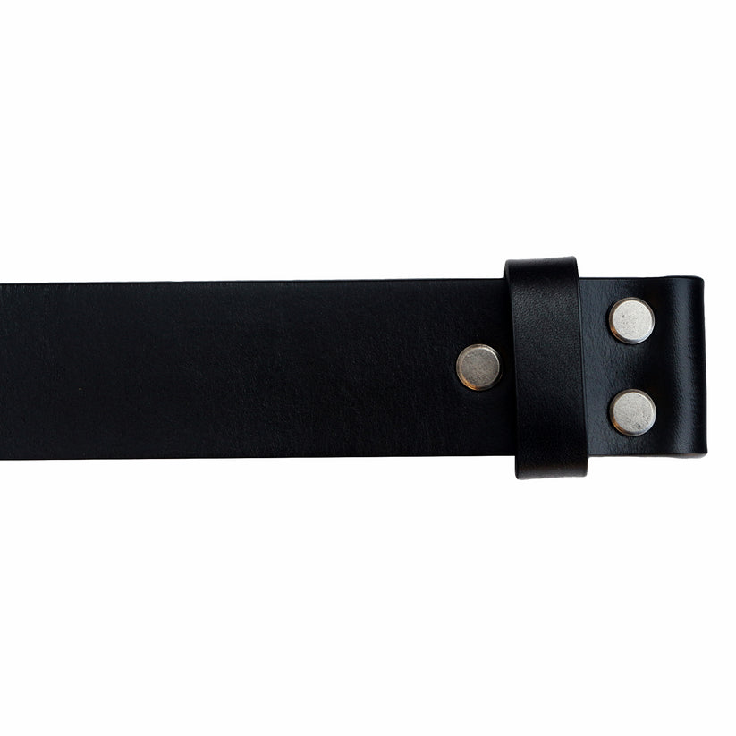 Mens Black 38mm Top Grain Leather Belt Strap Snap On Replacement - QHA UK