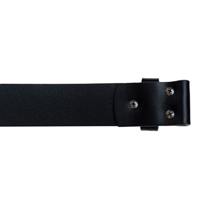 Mens Black 38mm Top Grain Leather Belt Strap Snap On Replacement - QHA UK