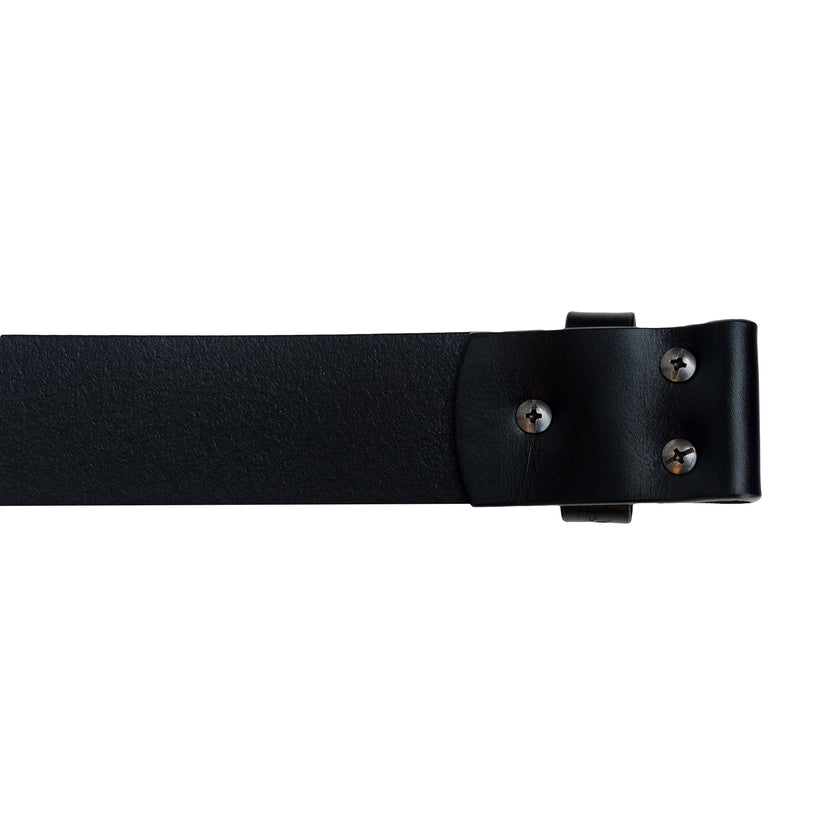 Mens Black 38mm Top Grain Leather Belt Strap Snap On Replacement - QHA UK