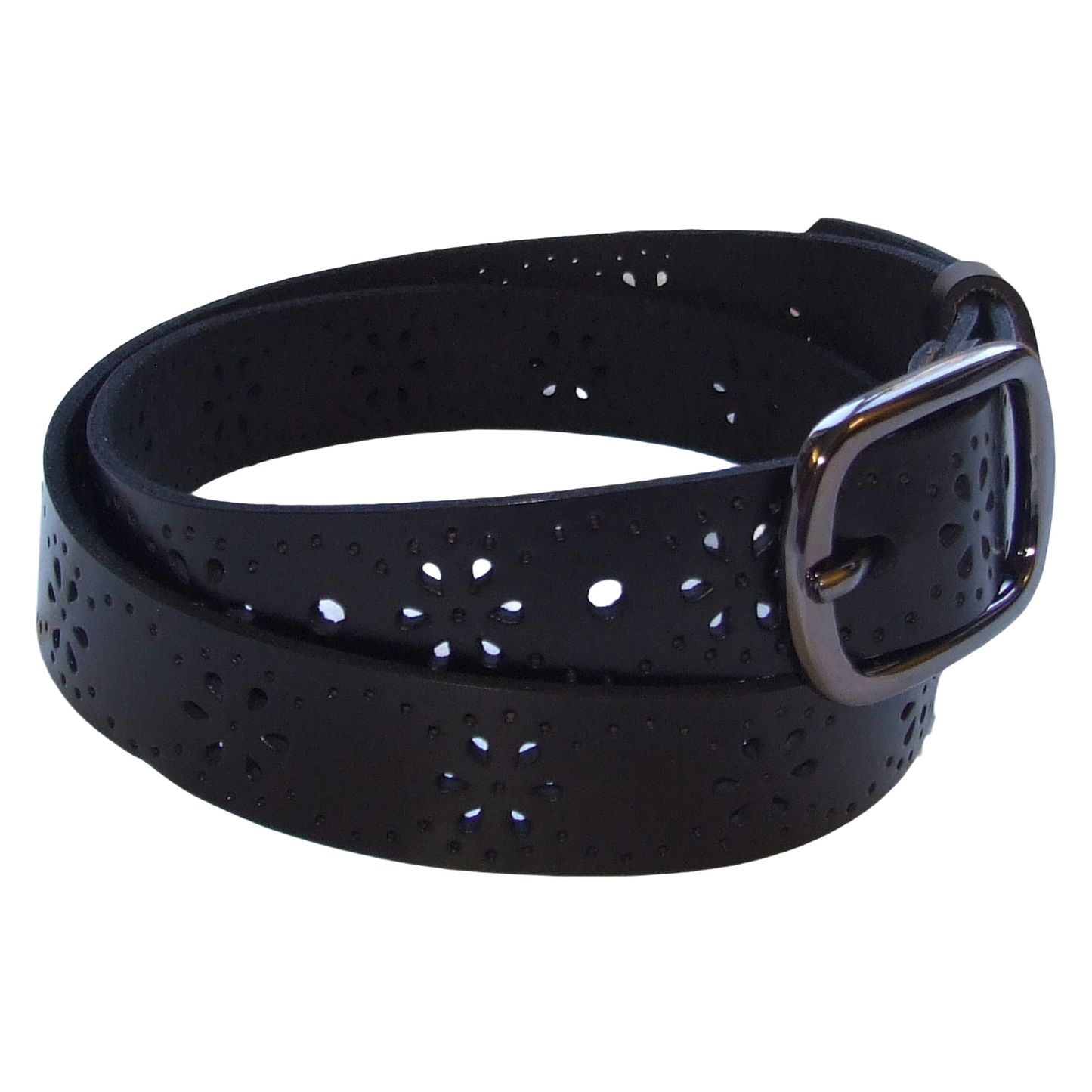 QHA Womens 28mm Real Leather Belt, Floral Cut-Out Design & Pin - QHA UK
