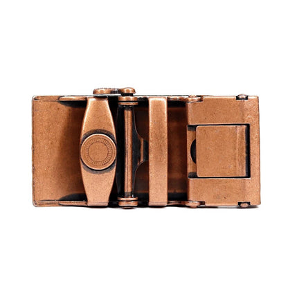 QHA Mens Automatic Belt Buckle, Antique Gold Rectangle - Buckle Detail - QHA UK