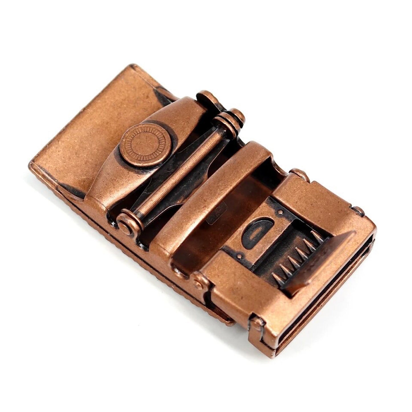 QHA Mens Automatic Belt Buckle, Antique Gold Rectangle - Buckle Detail - QHA UK